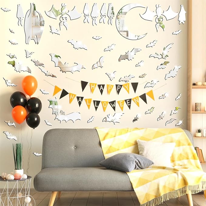 Easma Halloween Bats Wall Stickers 3D Scary Bats Decor for Door Decals Haunted House Party Decorations Silver Removable Halloween Wall Decal Peel and Stick for Kids Baby Bedroom Bathroom Playroom-Ruum Studio Home