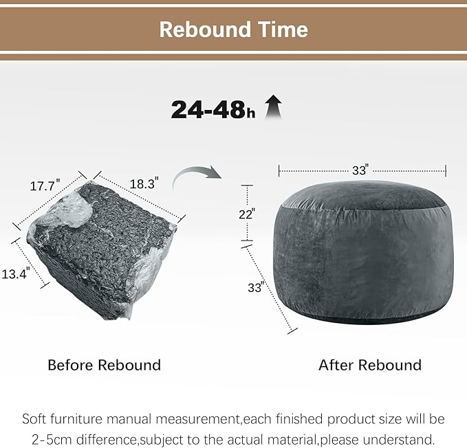3 Feet Bean Bag Chair - BeanBag Chairs for Adults, Living Room Furniture Sofa with Soft Micro Fiber Cover, Round Fluffy Couch for Bedroom College Dorm - Grey-Ruum Studio Home