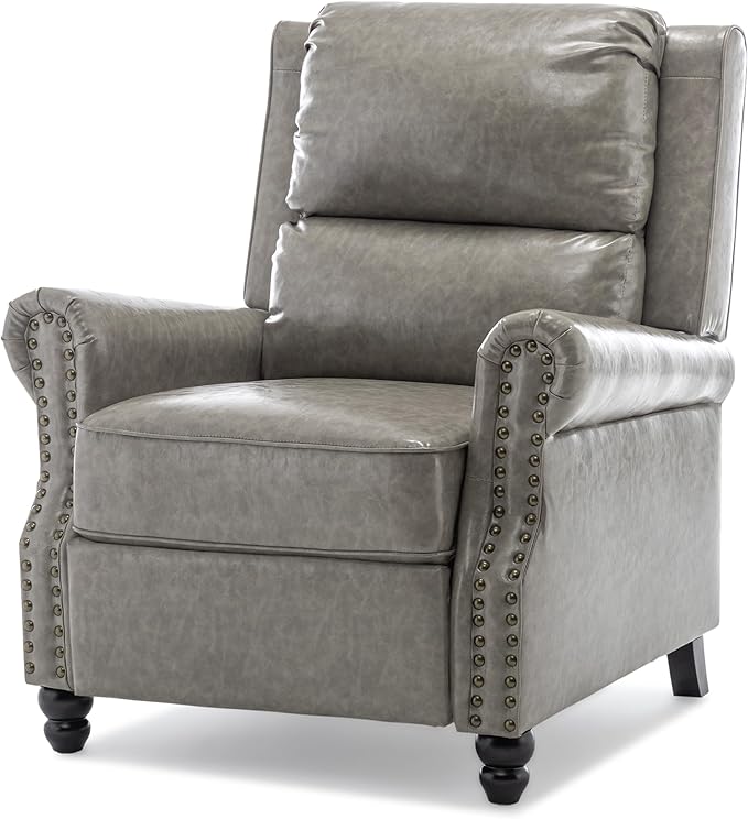 UIXE Pushback Recliner Chair, Faux Leather Armchair Push Back Accent Chair, Rivet Trim Club Chair Home Theater Overstuffed Single Sofa Reading Seat for Living Room, Gray-Ruum Studio Home