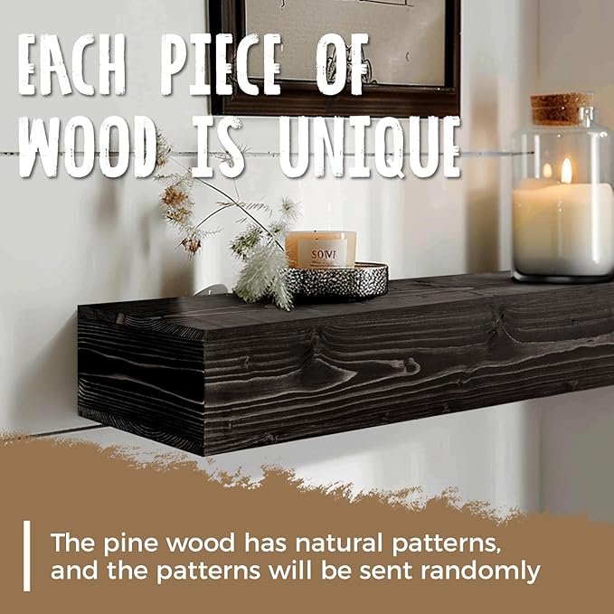 60x8x5 Fireplace Mantel - Handcrafted Hollow Rustic Solid Wood Wall Mounted Floating Shelf with Invisible Heavy Duty Wood Bracket (Weathered Black)-Ruum Studio Home