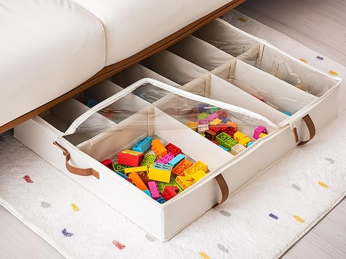 StorageWorks Shoe Organizer Under Bed for Closet, 2-Pack Ultra-thick Fabric Shoe Storage Containers with Bottom Support and Adjustable Dividers, Fits up to 24 Pairs, Beige-Ruum Studio Home