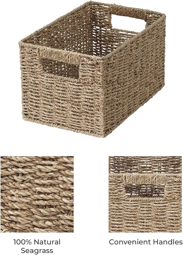 StorageWorks Wicker Storage Basket for Organizing, Medium Seagrass Storage Baskets with Built-in Handles for Pantry, Shelves,2-Pack-Ruum Studio Home