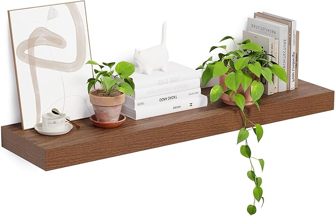Heimlove 12 Inch Deep Floating Shelves, 48 x 12 inches Long Wall Shelf, Rustic Wood Wall Shelves for Fireplace Mantel, Set of 1 (Walnut)-Ruum Studio Home