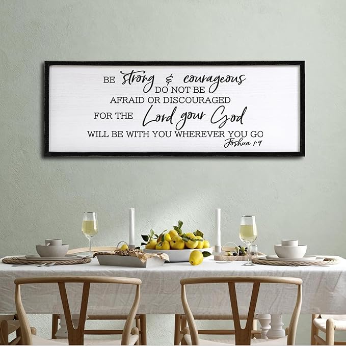 Be Strong And Courageous Sign Bible Verse Framed Wall Art, 40''×15'' Rustic Religious Christian Proverbs 3:5-6 Sign, Horizontal Holy Inspirational Catholic Scripture Decor-Ruum Studio Home