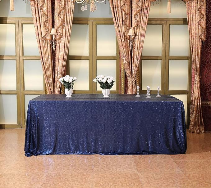 SquarePie Sequin Tablecloth Rectangular 90 x 132 Inch Navy Blue Bling Sparkly Table Linen for Wedding Party-Ruum Studio Home