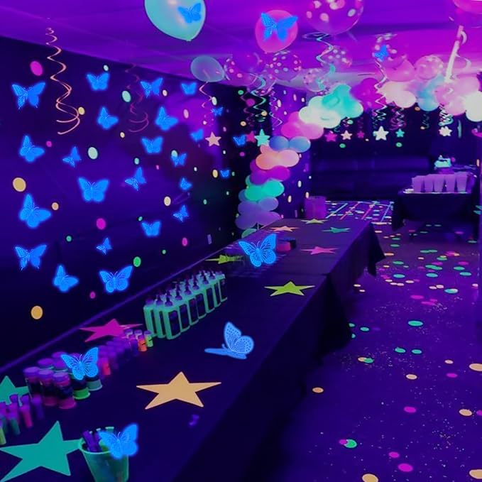 SAOROPEB Glow in The Dark 3D Butterfly 24 Pcs 3 Sizes, Luminous Butterfly Stickers for Ceiling or Wall, Glow in The Dark Party Supplies, Removable Luminous Stickers for Kids Babys Nursery (Blue)-Ruum Studio Home
