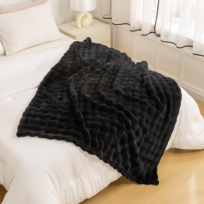 YUSOKI Luxury 3D Bubble Throw Blanket 2lb,All Ages,Home Decoration, (Black,50 * 60inches)-Ruum Studio Home