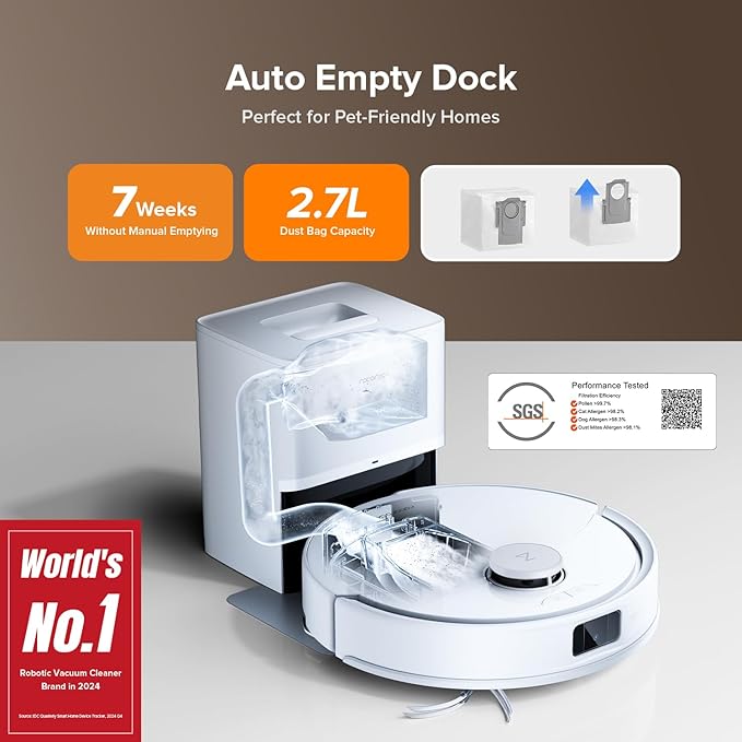roborock Q10 X5+ Robot Vacuum and Mop Combo, Self-Emptying, 10,000Pa Suction, Obstacle Avoidance, LiDAR Navigation, Hands-Free Cleaning, No-Go Zones, Perfect for Carpet and Pet Hair, White-Ruum Studio Home