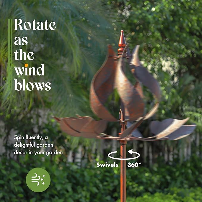 Wind Spinners Outdoor - Large Tulip Metal Bronze Color Wind Sculptures & Spinner, Kinetic Gift Ideal Windmill Decor for Garden and Yard (75 inch Height)-Ruum Studio Home