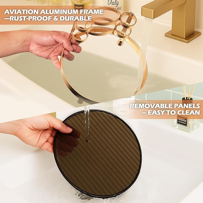 YUPER Bathroom Counter Organizer, Round Bathroom Organizers and Storage with Toothbrush Holder, Makeup Storage Vanity Tray Perfume Organizer, Bedroom Corner Counter Storage Sink Shelf Gold-Ruum Studio Home
