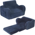 Kids Chairs for Toddler, 2-in-1 Toddler Soft Sherpa Couch Fold Out, Convertible Sofa to Lounger for Girls and Boys, Dark Blue-Ruum Studio Home