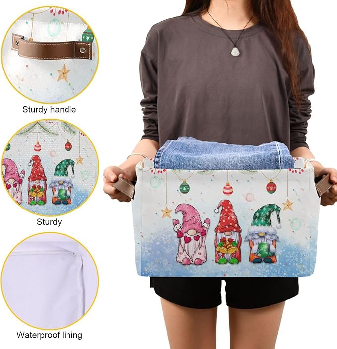 Storage Basket Gnomes Christmas Cube Storage Bins Organizer Bag Collapsible Closet Shelf Baskets with handle for Baby Cloth Pet Toy Book 14.2×10.2×8.3 IN-Ruum Studio Home