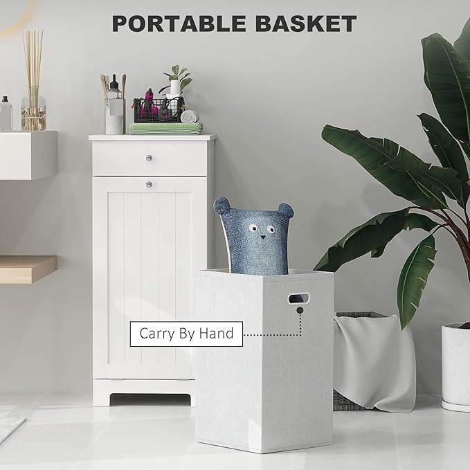 HOMCOM Laundry Hamper with Removable Basket, Tilt Out Hamper with Drawer and Beadboard Door, Bathroom Storage Cabinet, White-Ruum Studio Home
