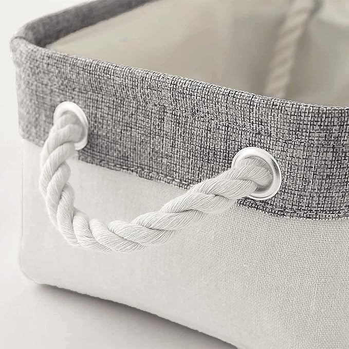 Basket for Organizing Cube Stgorage Bin - Small 6 Pack Fabric Storage Cubes Collapsible Baskets for Shelves with Rope, Bins for Organization Closet Cloth Toy Laundry Canvas (Grey&White 12x8x5.2 inch)-Ruum Studio Home