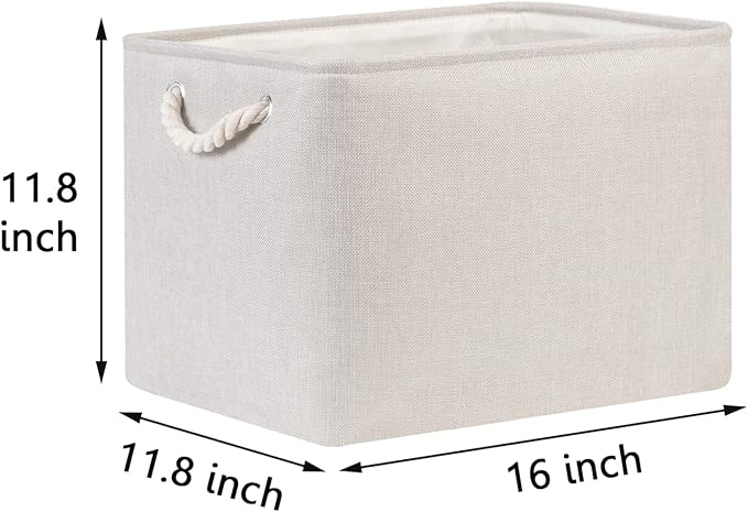 Bidtakay Large Fabric Storage Bins Beige Linen Closet Organizers Set of 2 Baskets for Shelves Clothes Bedroom 16x11.8x11.8 Inch Foldable Organization Baskets for Towels Blankets Storage Dog Toys-Ruum Studio Home