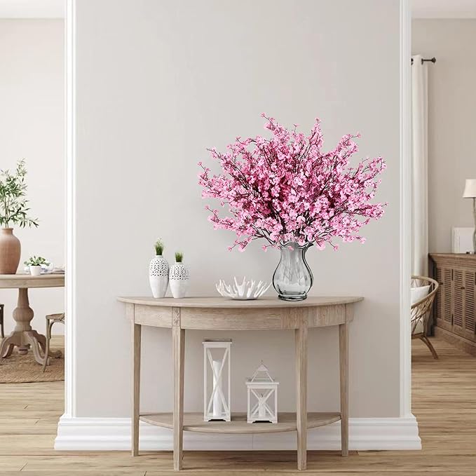 Sggvecsy 15 Pcs Babys Breath Artificial Flowers Gypsophila Bouquets Bulk Real Touch Fake Silk Flowers for Home Wedding DIY Floral Arrangement Kitchen Table Centerpiece Festival Decoration (Pink)-Ruum Studio Home