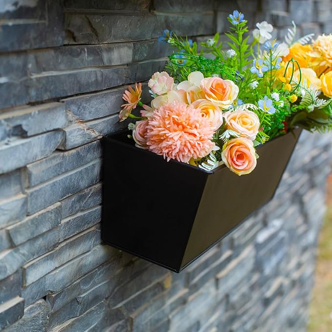 Wall Hanging Planters for Outdoor Plants 16 Inch Large Metal Fence Pots with Hooks for Outside Garden Balcony Plants 3PCS（Black）-Ruum Studio Home