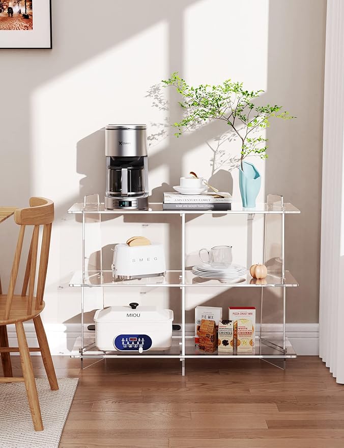 Acrylic Bookshelf, Small 3 Tier Open Bookcase for Small Spaces,Sofa Table, Hallway Entry Table for Home Living Room (Clear, 39.4'' x 11.8'' x 31.5'')-Ruum Studio Home