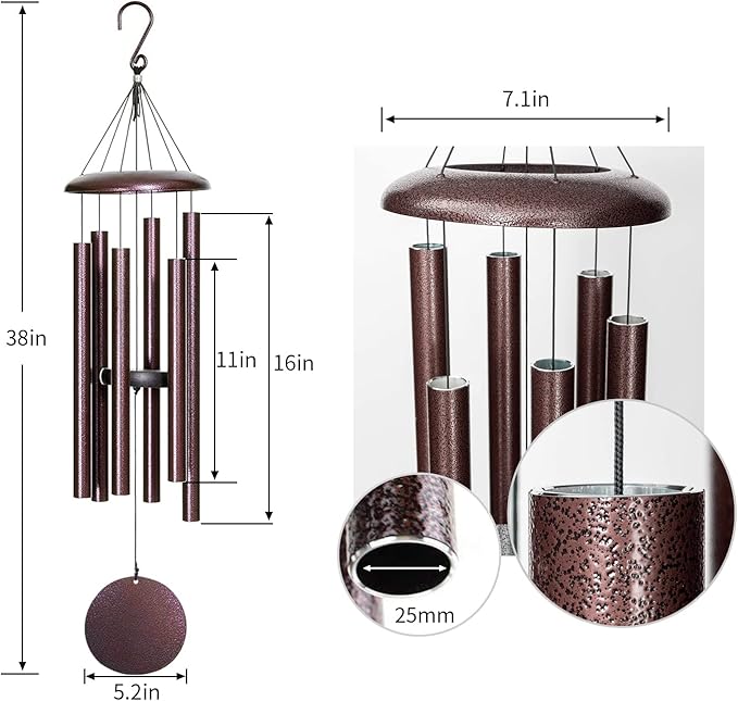 Wind Chimes for Outside Deep Tone, 38'' Large Memorial Wind Chimes Outdoor, Wind Chime Gifts for Garden Balcony Patio and Home Décor. Bronze-Ruum Studio Home