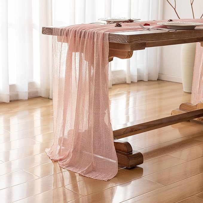 6pcs Pink Gauze Rustic Cheesecloth Table Runner 120 Inch 10 FT for Wedding Baby Shower Bridal Shower Birthday Engagement Garden Outdoor Party Long Sheer Boho Decorations-Ruum Studio Home