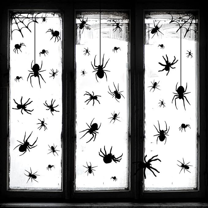 4 Sheets Spider Window Clings - Double-Sided Removable Glass Decals, Halloween Themed Window Stickers for Kids Party Decorations-Ruum Studio Home
