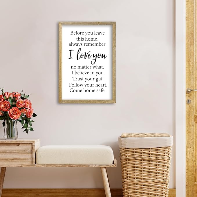 Before You Leave This Home Sign Wall Decor 16x11 Inch I Love You Inspirational Entryway Wood Framed Wall Hang Art (Wood)-Ruum Studio Home