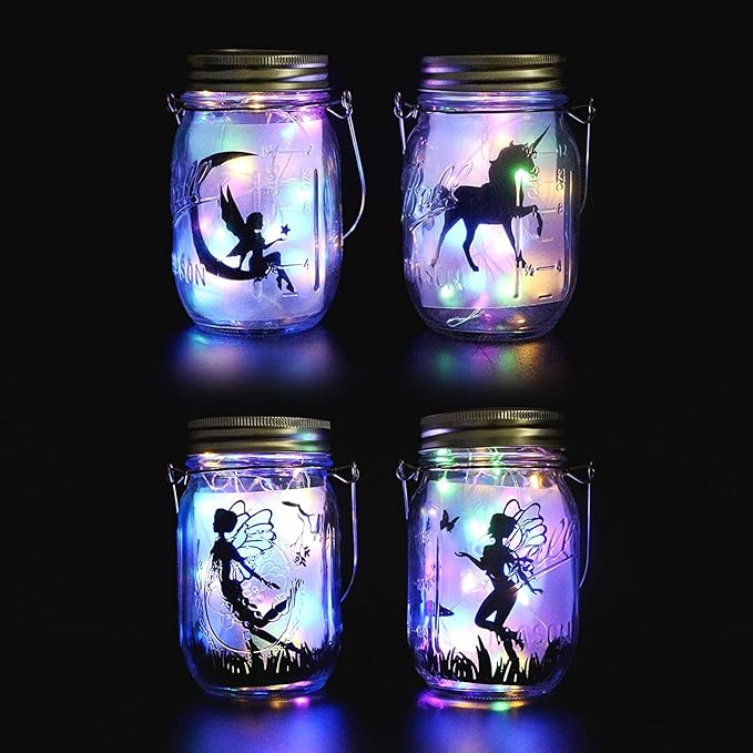 8 Pack Solar Outdoor Fairy Star Firefly Jar Lids Lights,Solar Fairy String Lids Lights（No Jars）,Waterproof Lantern Mason String Solar Lights with Hangers for Regular Mouth Jars-Ruum Studio Home