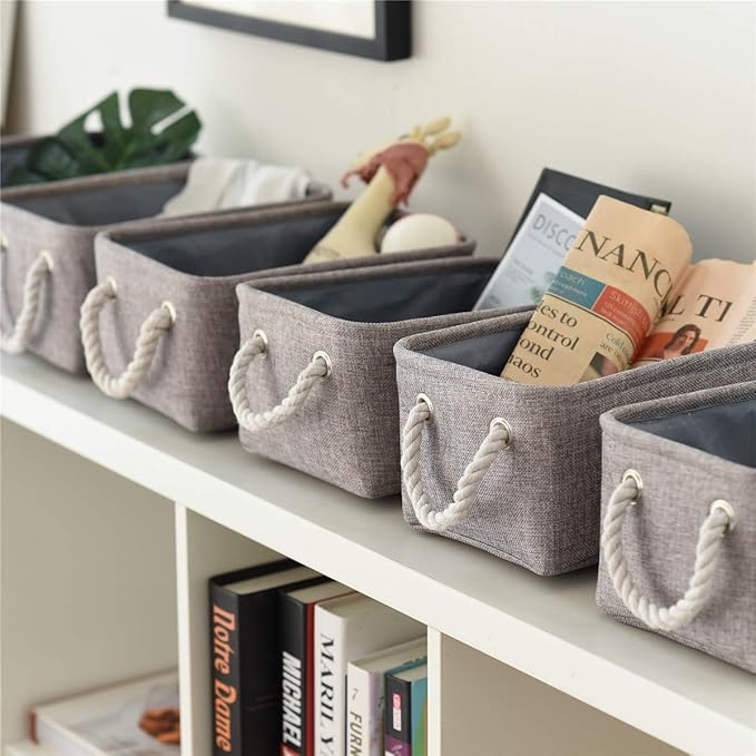 TcaFmac Basket for Organizing Cube Stgorage Bin - Small 6 Pack Fabric Storage Cubes Collapsible Baskets for Shelves with Rope, Bins for Organization Toy(Grey 12x8x5.2 inch)-Ruum Studio Home