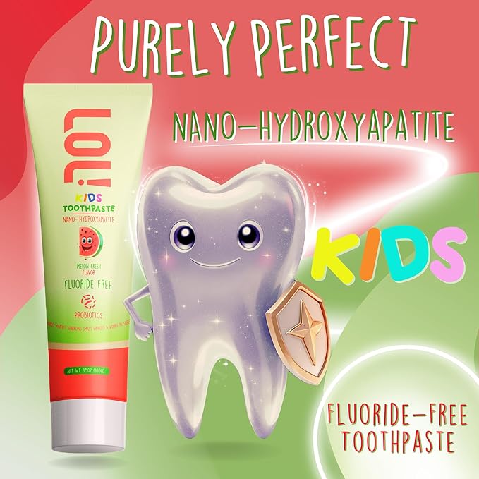 LOL Kids Toothpaste No Fluoride, Nano Hydroxyapatite Toothpaste, Probiotics, Xylitol Tooth Paste Kids | Remineralizing | Natural | Plant-Based Foam | Pasta De Dientes para Niños (Watermelon)-Ruum Studio Home