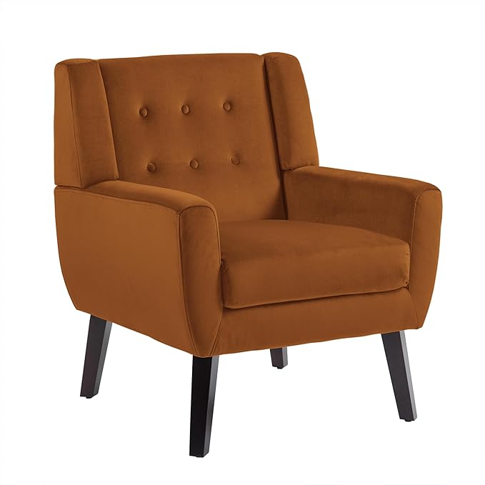 UIXE Accent Chair, Velvet Upholstered Armchair for Living Room, Modern Club Arm Chairs Comfy Single Sofa Button Tufted Bedroom Reading Seat - Orange, Set of 1-Ruum Studio Home