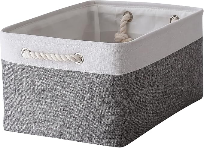 TheWarmHome Organization and Storage Basket for Organizing- 16x12x8 inch 1 Pack Fabric Storage Cubes, Collapsible Storage Bins for Shelves Organizer Gift Closet Cloth Toy (White & Grey)-Ruum Studio Home