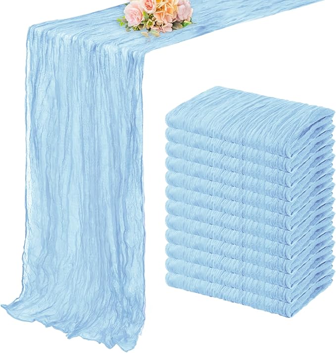 12 Pack Baby Blue Cheesecloth Table Runner 20 x 120 Inch Long Rustic Gauze Cheese Cloth Table Runner for Wedding 10FT Bridal Baby Shower Table Decorations Boho Fabric Sheer Birthday Party Table Decor-Ruum Studio Home