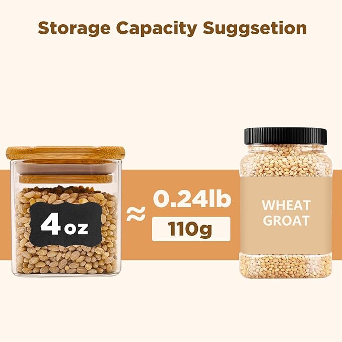 Glass Food Storage Jars Square 4oz, 12 Pack Glass Jars With Bamboo Lids, Kitchen Storage Containers For Spice, Candy, Cookie, Storage For Pantry Organizers-Ruum Studio Home