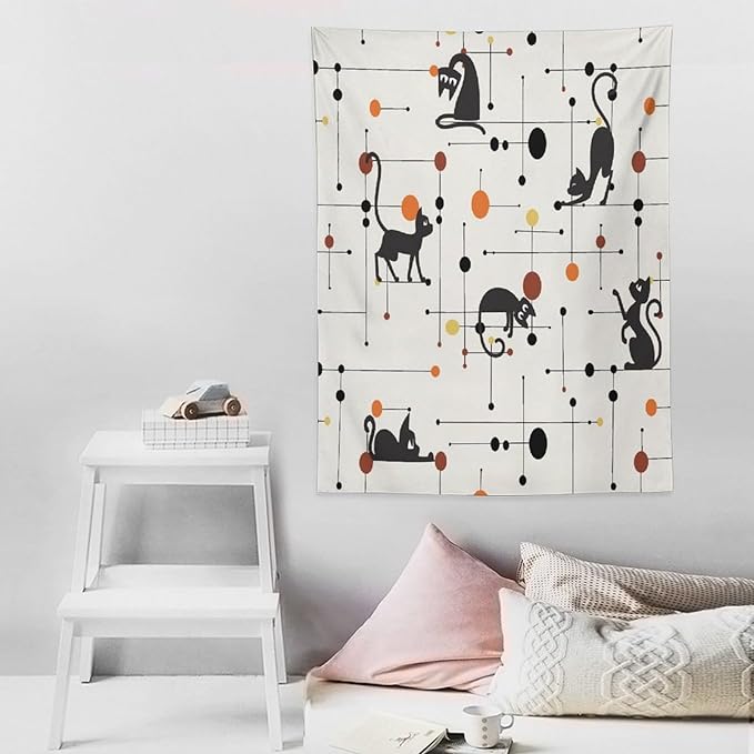 ICMOLYYENLO Abstract Cat Tapestry, Medieval Abstract Atomic Star Cat Vintage Home Wall Hanging Art Tapestry for Bedroom Living Room Dormitory 50x60 Inch-Ruum Studio Home