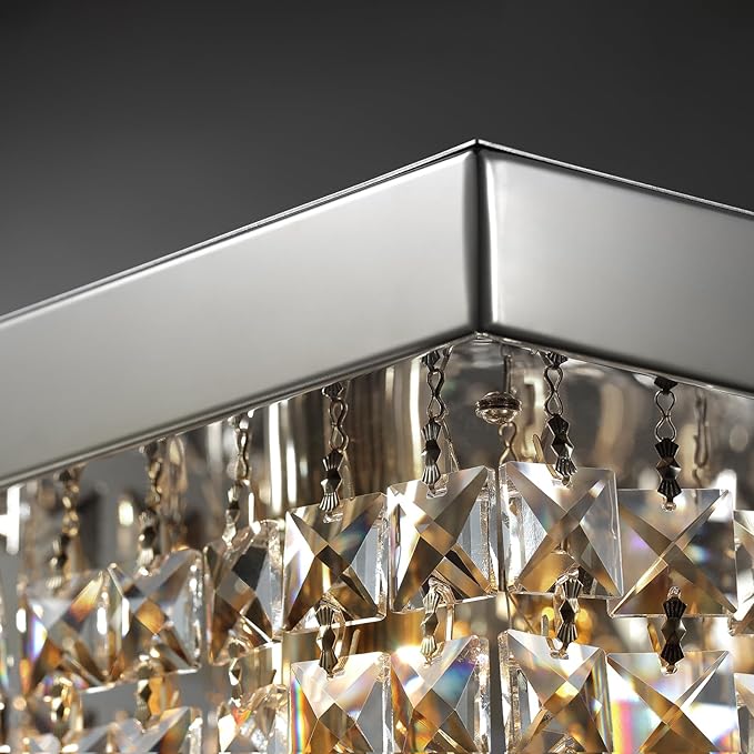 Luxury Lighting Fixture Chandelier Rectangular with Raindrop Crystals Pendant Light Fixture 10-Lights Modern Crystal Rectangle Flush Mount Chandelier for Living Room Dining Room Bar L47 Inch-Ruum Studio Home