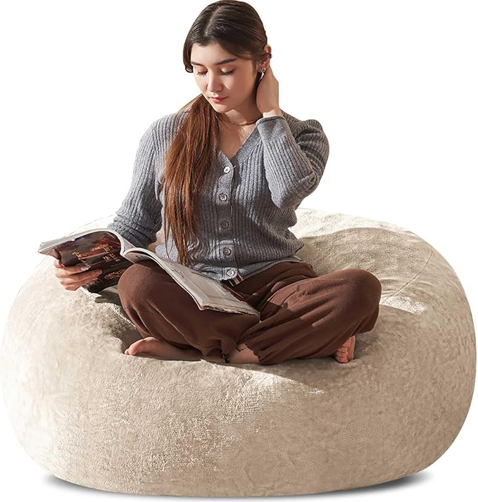 Bean Bag Chair 3Ft, Memory Foam Filled, Large Beanbag Chairs for Adults and Teens, Soft Sofa with Removable Flannel Cover, Round Couch for Living Room Bedroom College Dorm (Apricot, 3FT-36×36"×24")-Ruum Studio Home