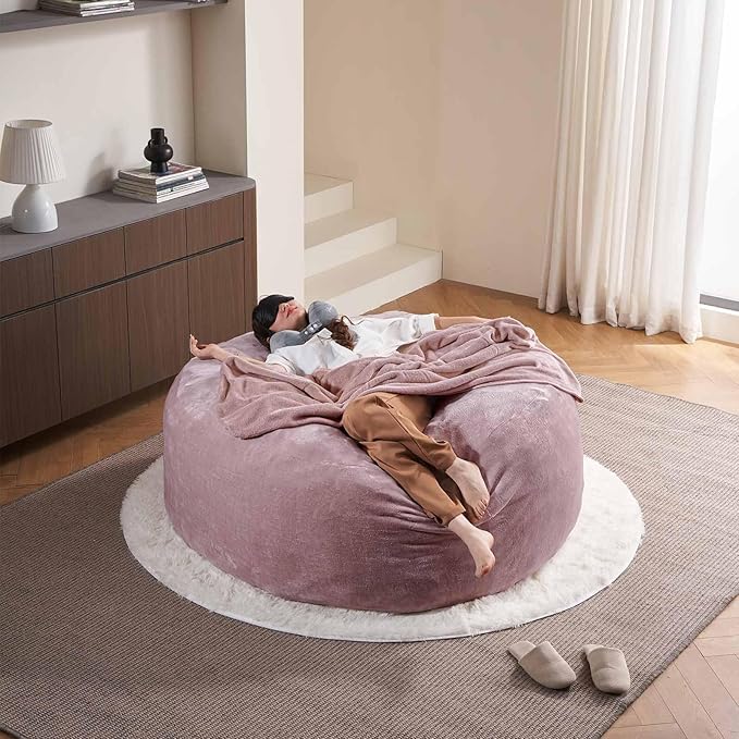 6FT,Oversized Bean Bag Chairs for Adults,Giant beanbag with Filler Included，Fluffy Memory Foam,Soft and Comfy Corduroy Fabric,Gaming Chairs Suitable for Living Room and Bedroom (Pink, 6 Foot)-Ruum Studio Home