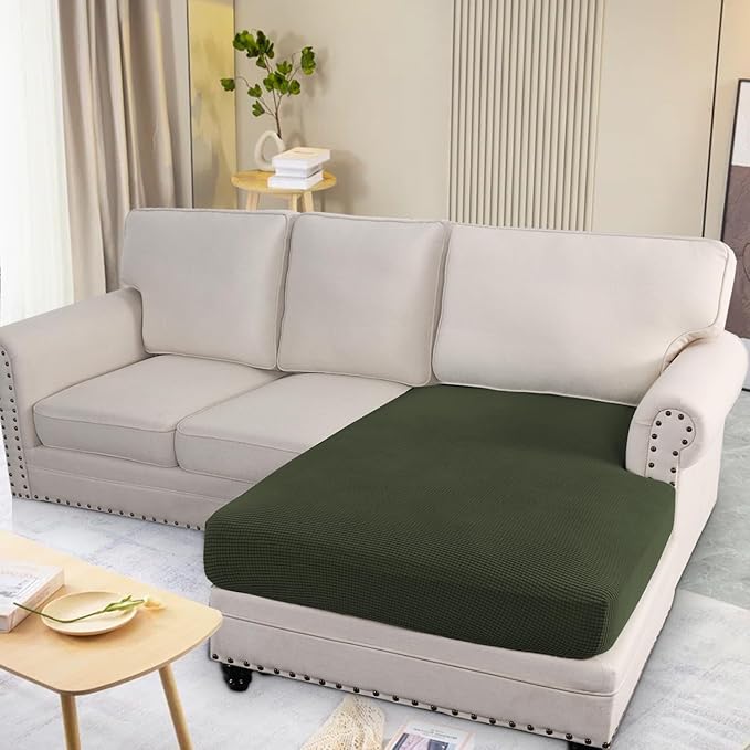 H.VERSAILTEX Super Stretch Individual Chaise Cover Sectional Couch Covers for L Shaped Sofa Both Left/Right Featuring Thick Jacquard Textured Twill Fabric (1 Piece Chaise Cover, Olive)-Ruum Studio Home