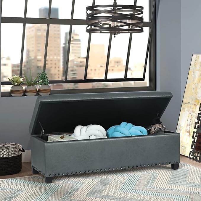 Joveco 47 Inch Storage Ottoman Bench,Tufted Fabric Storage Bench with Nailhead Trim for Bedroom (47”,Gray)-Ruum Studio Home
