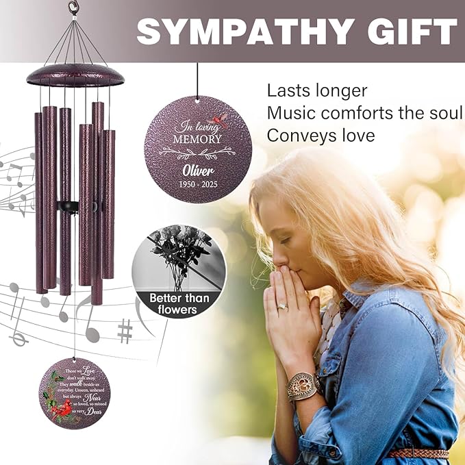 ASTARIN Personalized Cardinal Wind Chime Memorial, Customized Sympathy Wind Chimes for Loss of Loved One, in Memory of Loved Ones Lost, Bereavement Gifts Windchimes Outdoor-Ruum Studio Home