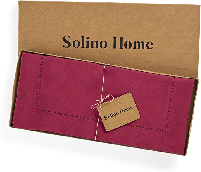 Solino Home Linen Table Runner 36 Inches - 100% Pure Linen Beet Hemstitch Table Runner 14 x 36 Inch Ideal for Dresser and Coffee Tables - Fall, Autumn, Thanksgiving - Classic Hemstitch-Ruum Studio Home