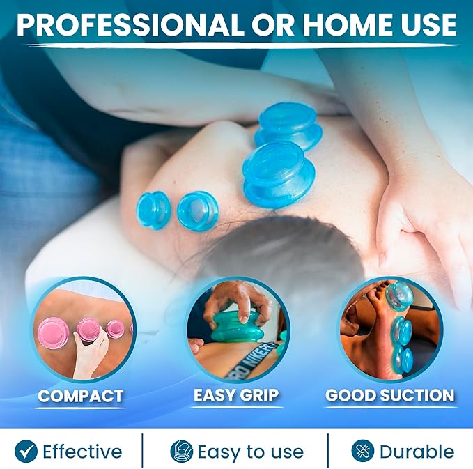 Silicone Cupping Therapy Set Professional Massage Cupping Cups for Cupping Therapy 4 Cup Kit for Massage, Myofascial Release, Cellulite Reduction (Lure Blue)-Ruum Studio Home