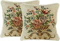 Set of 2 Beige Vintage Throw Pillows Covers 18x18in，Floral Embroidered Cushion Cover for Sofa Bedroom，Euro Sham Covers Retro Home Decor Pillows Covers-Ruum Studio Home