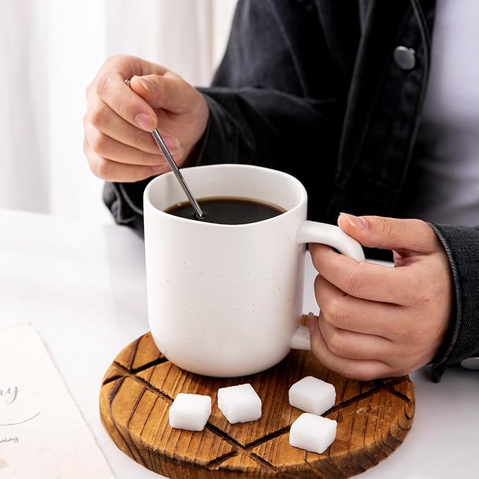 AmorArc 14oz Coffee Mugs Set of 6, Speckled Ceramic Coffee Mugs with Large Handle & Wavy Rim for Latte/Hot Cocoa/Tea, Coffee Cups for Men Women. Oven, Dishwasher&Microwave Safe, Speckled White-Ruum Studio Home
