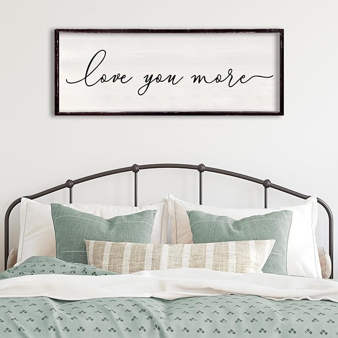 Love You More Above Bed Wall Decor Sign 32"×12" for Master Bedroom Over Bed Large Simple Wood Framed Hanging Wall Art (Black)-Ruum Studio Home