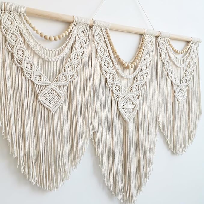 Achart Macrame Wall Hanging Large- Boho Wall Decor- large wall art- Wall Decor Living Room- Macrame Tapestry Boho Decor for Bedroom (Wooden Bead)-Ruum Studio Home