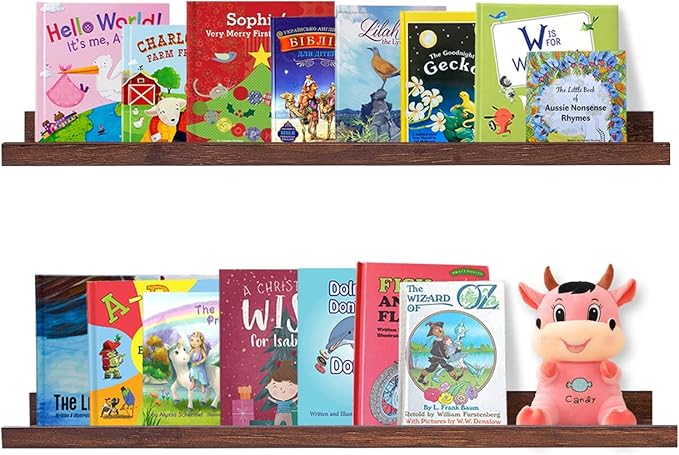 AZSKY Floating Picture Ledge 36 Inch Wall Mount Floating Shelves Long Wood Floating Book Shelves for Kids Room Wall Shelves for Bathroom Decor Deep Walnut Set of 2-Ruum Studio Home