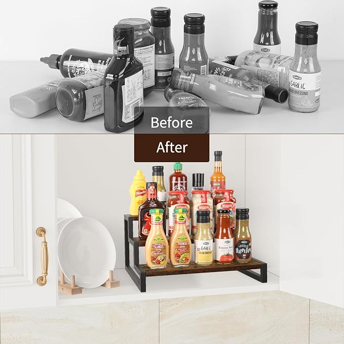YINMIT Spice Rack Organizer for Countertop, 3 Tier Kitchen Counter Shelf, Wooden Tiered Display Stand Riser Shelf-Ruum Studio Home