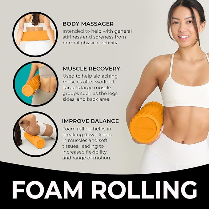 Oceanfoam Tidal Roller - Gold - Muscle Massage Foam Roller for Back Pain & Stretching - Firm and Ergonomic Wide Wave Textured - Yoga, Athletics, & Wellness - Full Size, 20" x 5"-Ruum Studio Home