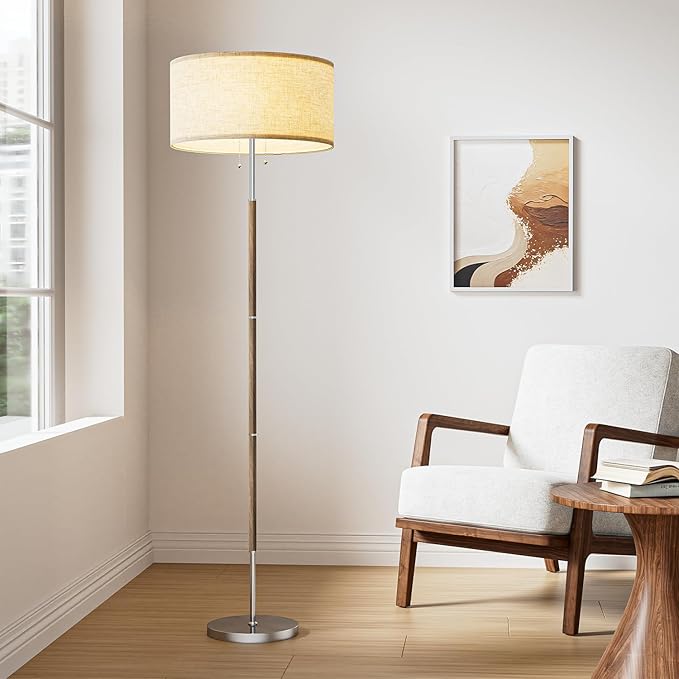 2-Light Floor Lamp, Mid Century Floor Lamp with Beige Lampshade, Standing Lamp Tall Lamp for Living Room Bedroom, 3 Color Temperatures 9W Bulb Include-Ruum Studio Home